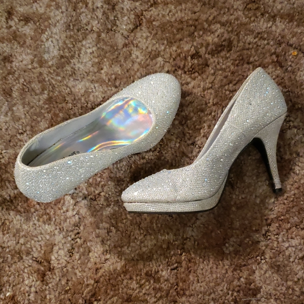 Silver Slipper sparkly heels